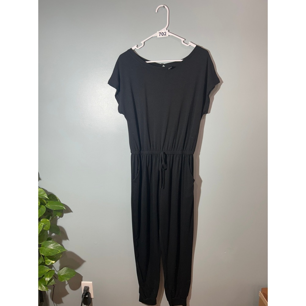Breathe Women Black Short Sleeve Elastic Waist Jogger Jumpsuit Size M US 6